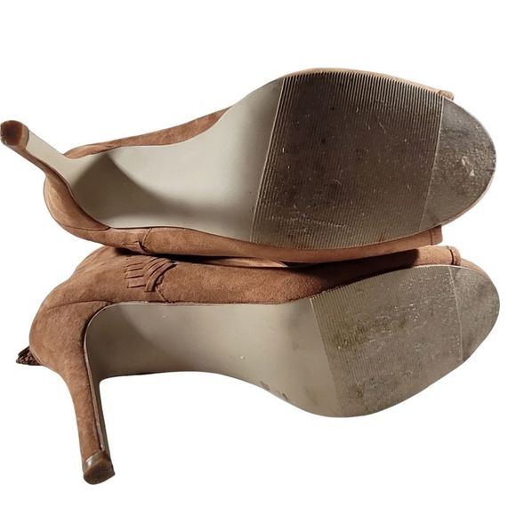 Madden Girl Tan Peep Toe Stiletto Ankle Boots with Tassels - Picture 11 of 15